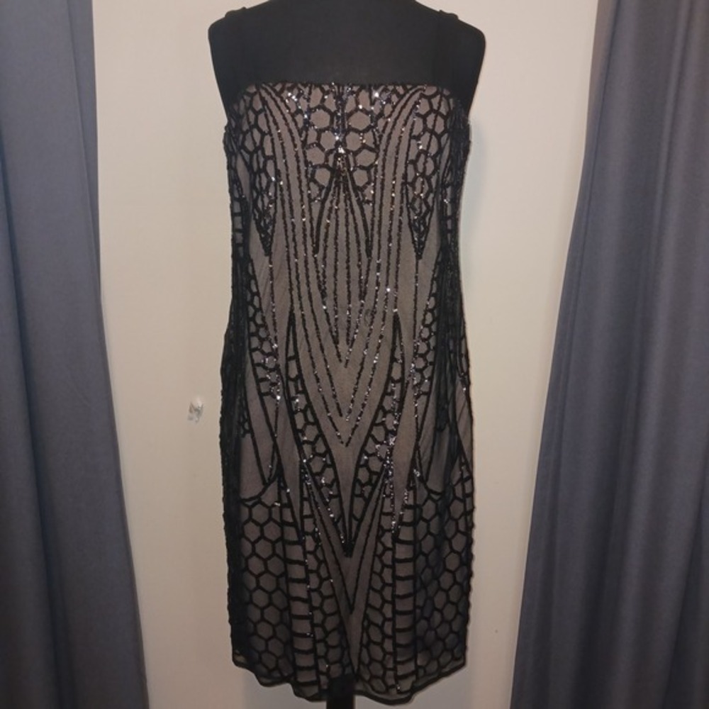 R&M Richards Black Beaded Overlay Cocktail Dress